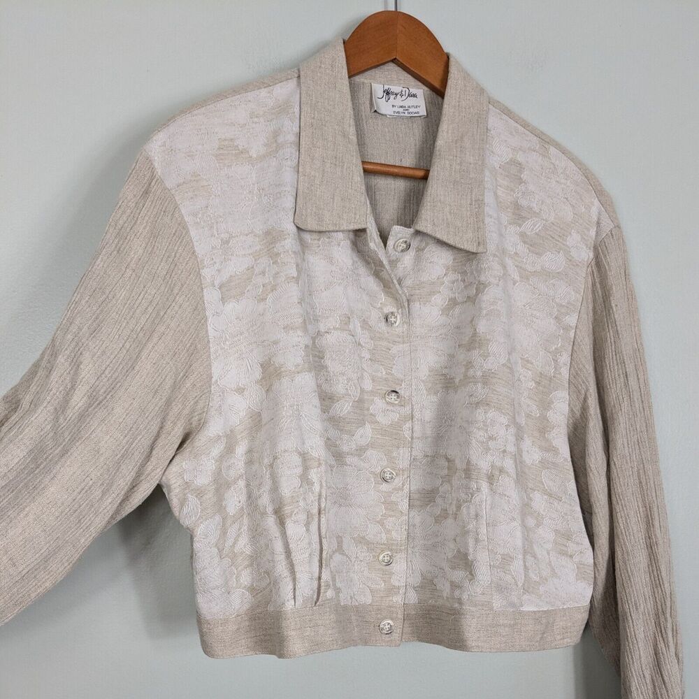 Cropped Jacket Top Brown M Vintage 90s Neutral Tan Indie Cream Floral Boho